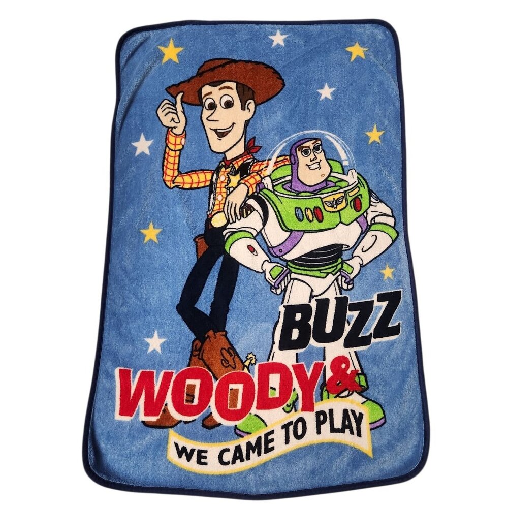 Y2K Disney Pixar Kids Plush Blanket Toy Story Woody & Buzz Play